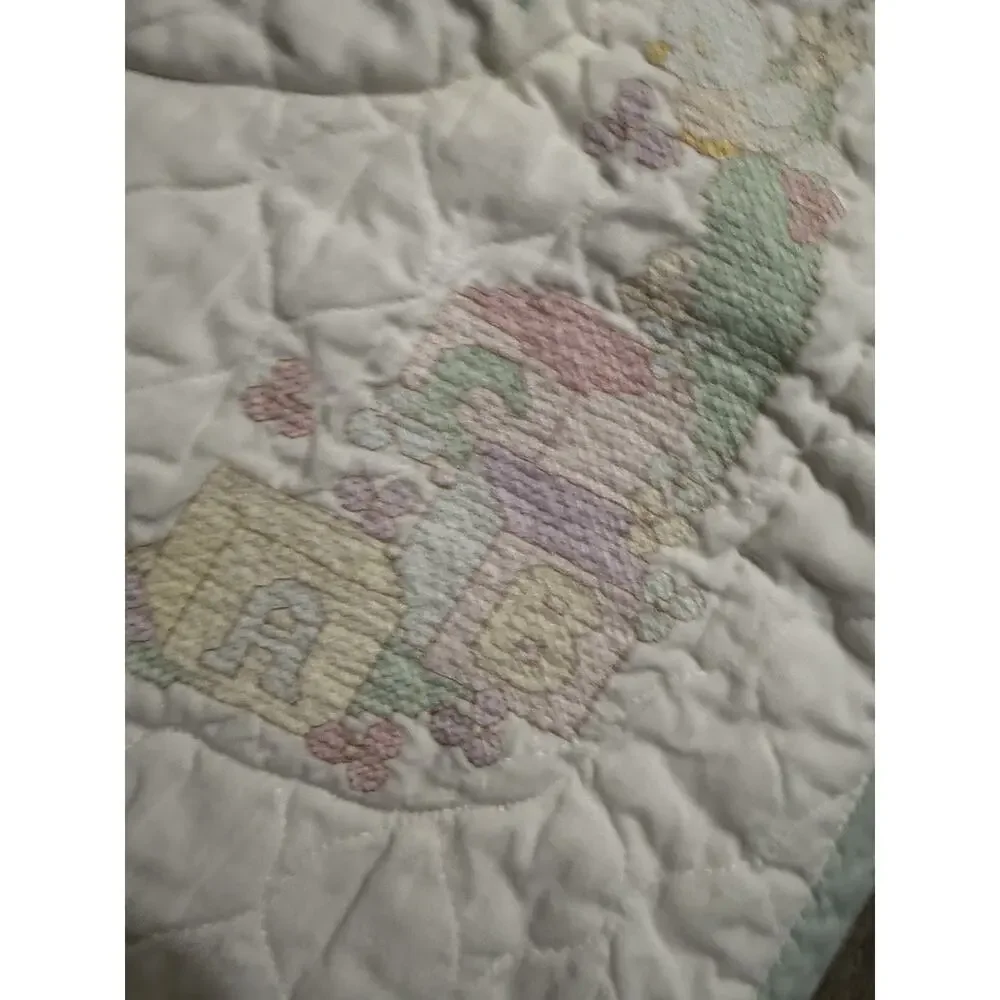 Vintage Precious Moments Cross Stitch Handmade Quilt Now I Lay Me Down 40”X32”